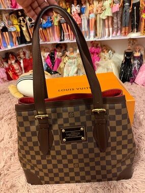 Louis Vuitton Brown Damier Ebene Tote with Red Interior